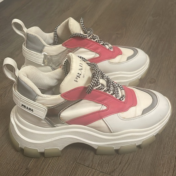 Prada Centaurus Leather Platform Trainers white and pink - Picture 16 of 16